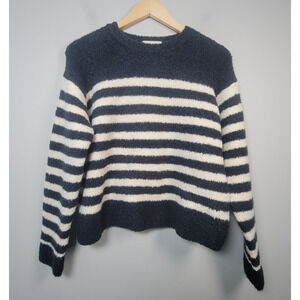 Alexandra Golovanoff Sweater Womens Striped Cropped Wool Blend Navy White